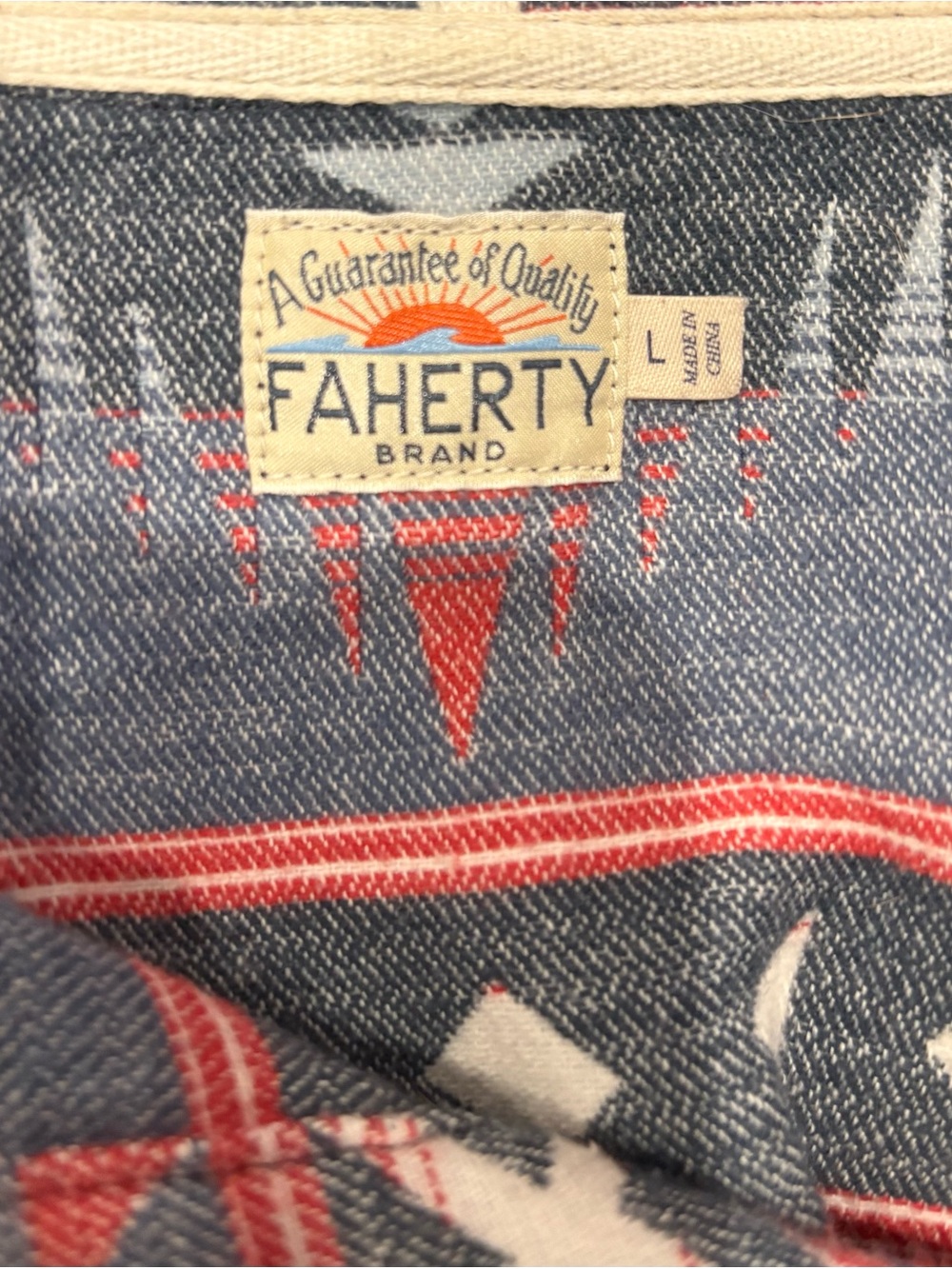 Faherty Red, Navy & Cream Southwestern Hoodie - Picture 6 of 6